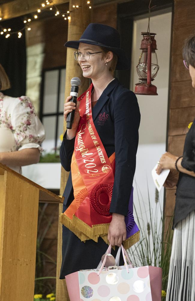 2024 RASQ Showgirl Abby Brown accepts the title of 2024 Darling Downs Runner-up Showgirl at the awards at the Toowoomba Royal Show, Saturday, April 20, 2024. Picture: Kevin Farmer