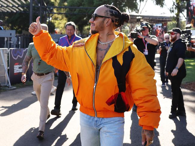 Lewis Hamilton of Great Britain and Mercedes arrives in the Paddock at Albert Park. Picture: Getty