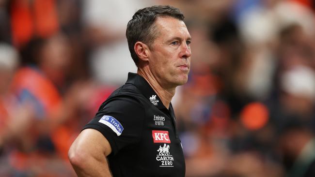 SYDNEY, AUSTRALIA - MARCH 09:  Magpies head coach Craig McRae looks dejected after the final siren during the AFL Opening Round match between Greater Western Sydney Giants and Collingwood Magpies at ENGIE Stadium, on March 09, 2024, in Sydney, Australia. (Photo by Matt King/AFL Photos/via Getty Images )