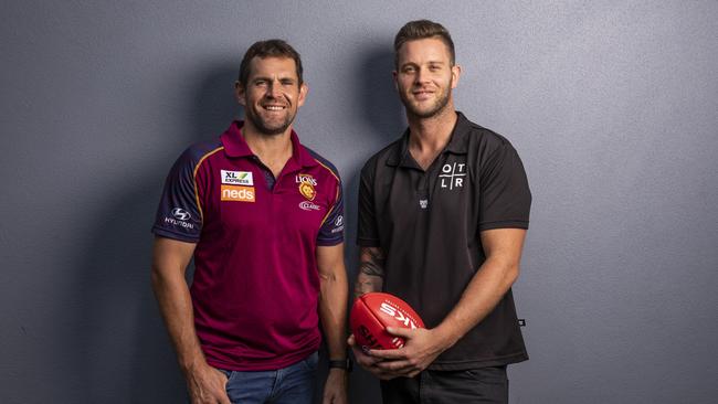 Former AFL players Luke Hogde and Jake Edwards run program Outside the Locker Room, which gives young footballers and athletes the tools and resources to recognise mental health issues. Picture: Mark Cranitch.