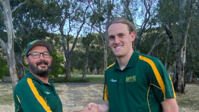 Jack Sires (right) has been a standout since joining the FNFL. Picture: Myponga/Sellicks Football Club