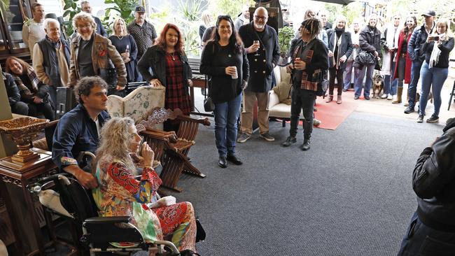 Monique Lisa (left, front) with friends and family at her ‘living funeral’. Picture: Richard Dobson