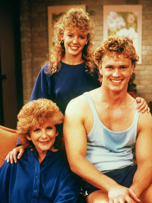 Actor Anne Charleston with Kylie Minogue and Craig McLachlan from TV program "Neighbours" 1988.