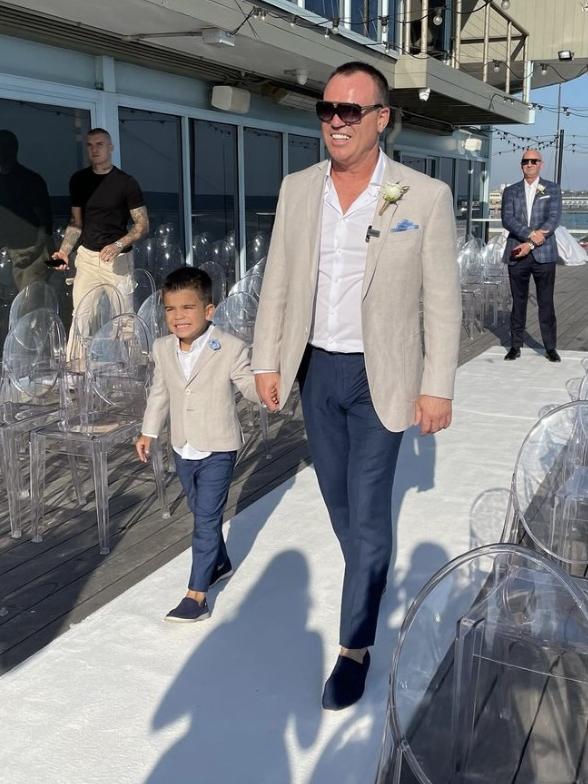 Dustin Martin at the wedding of Vicky Sim and Michael Hargraves at the Port Melbourne Yacht Club. Picture: Instagram