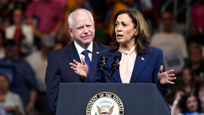 US Vice President and 2024 Democratic presidential candidate Kamala Harris speaks alongside her running mate Minnesota Governor Tim Walz in Pennsylvania on the first day of their "Battleground State Tour". Picture: Matthew Hatcher/AFP