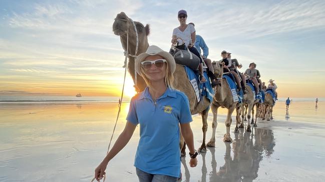 Ludmila Kovaleva on Broome’s picturesque Cable Beach, where she helps tourists enjoy guided camel rides.