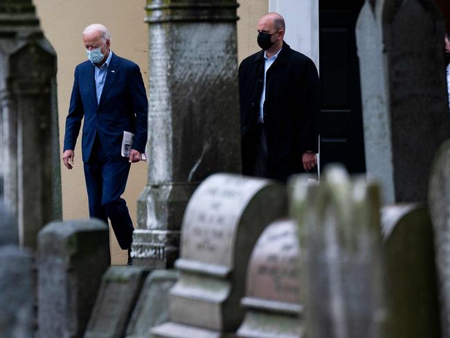 Joe Biden leaves a church service at Saint Joseph on the Brandywine in Wilmington, Delaware. Picture: AFP.