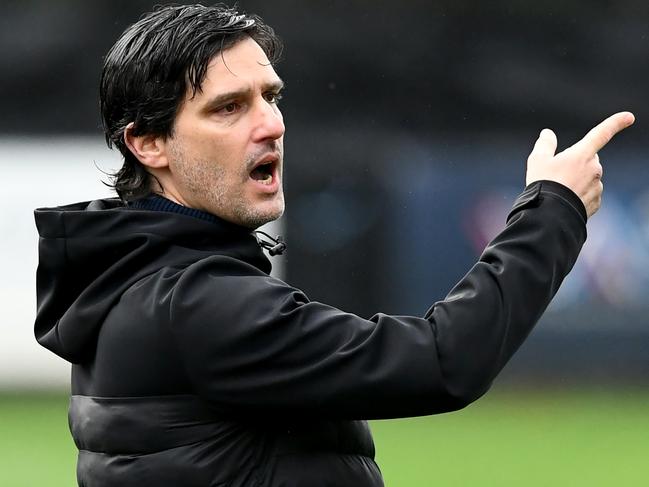 Head Coach of South Melbourne FC, Esteban Quintas, reacts during the round 25 NPL VIC Mens match between Avondale FC and South Melbourne FC at Avenger Park in Parkville, Victoria on August 12, 2023. (Photo by Josh Chadwick)