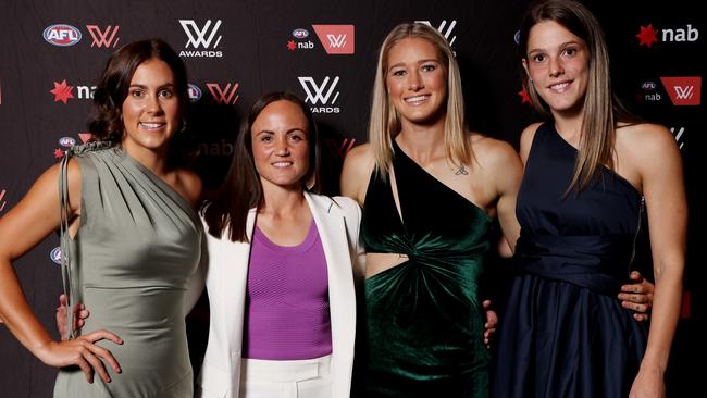 Melbourne's AFLW All-Australian players Libby Birch, Daisy Pearce, Tayla Harris and Lauren Pearce. Picture: Getty Images