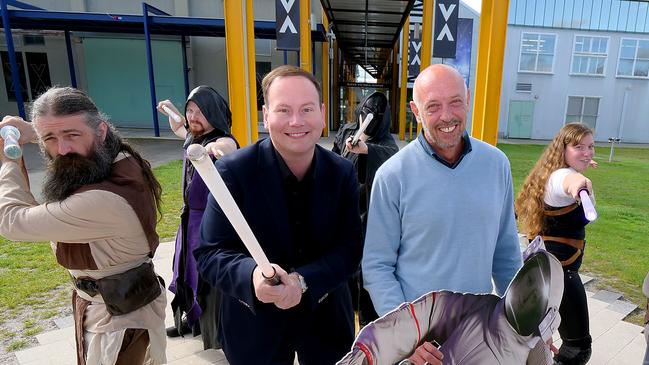 Launceston Mayor Danny Gibson with City of Launceston's Creative Arts and Cultural Services general manager Shane Fitzgerald and cosplayers Dan Chugg, Kaleb Lee, Chris Stephens, Amy de Wit and Brandon Richardson. Picture: Supplied