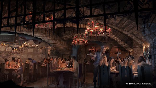 The Dark Universe's Das Steakhouse is run by vampires, with a menu of kebabs, burgers, sandwiches and more. Photo: Universal Epic Universe