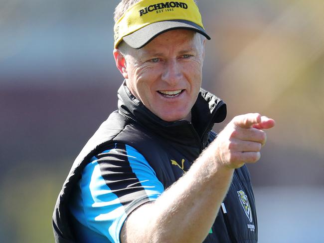 Richmond training at Punt Road Oval.  05/09/2019 .   Richmond coach Damien Hardwick talks with Sidney Stack    . Pic: Michael Klein.