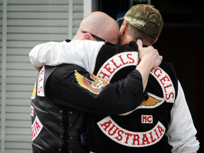 Hell's Angel's bikies at the funeral service for Anthony Zervas.