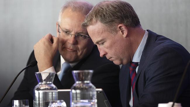 Prime Minister Scott Morrison with Will Hodgman when he was Tasmanian Premier during the Liberal State Conference. Picture: Chris Kidd