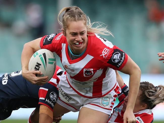 Dragons Kezie Apps during the Sydney Roosters v St George Dragons Women's NRL match at Allianz Stadium, Sydney. Picture: Brett Costello