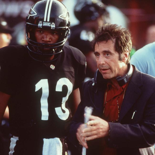 Jamie Foxx and Al Pacino in scene from film Any Given Sunday.