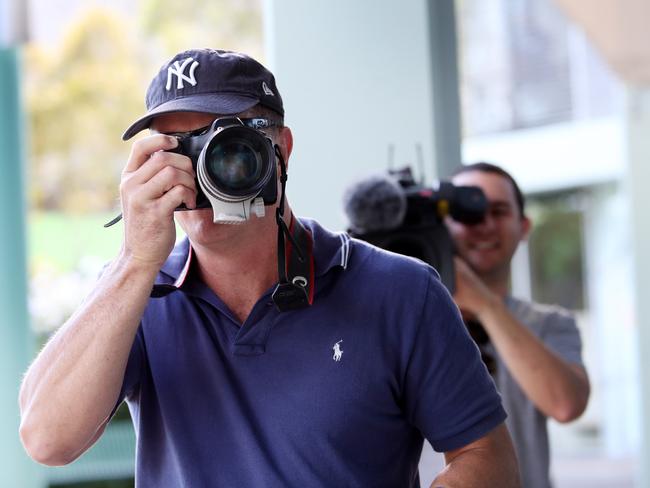 An earlier appearance of Simon Monteiro at Gosford Court when he turned his camera on waiting media. Picture: Sue Graham