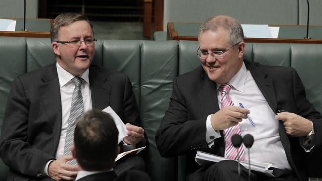 Anthony Albanese and Scott Morrison during one of the votes on the asylum seeker bill in the House of Representatives in 2012.