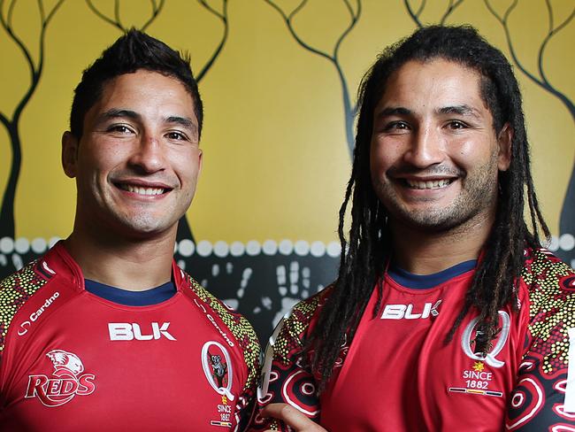 CMSPORTS_Queensland Reds rugby Union players and brothers Anthony & Saia Fain'gaa pictured at the Club's headquarters in Brisbane this morning Thursday May 22, 2014. Pictures: Jack Tran / The Courier Mail