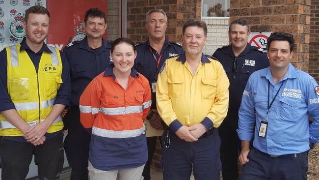 The Gospers Mountain building impact assessment team: (L-R) Mike Cattlin (EPA), Brian Elliott (FRNSW), Stephanie Blackwood (PRM), Adam Campbell (FRNSW), Bruce Hansen (RFS), Wes Haines (FRNSW) and Darren Hession (Public Works Advisory). Picture: Supplied