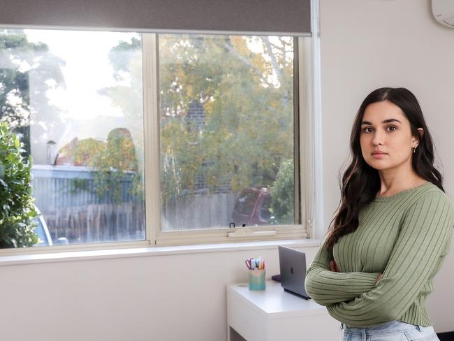 Saffron Moore and her partner's apartment in Hawthorn East has had mould growing for the past 3.5 months without the landlord fixing it. Picture: Ian Currie