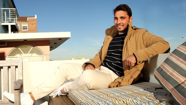 Wallaby Nick Phipps on the rooftop of his North Bondi apartment. Pictures: Stephen Cooper