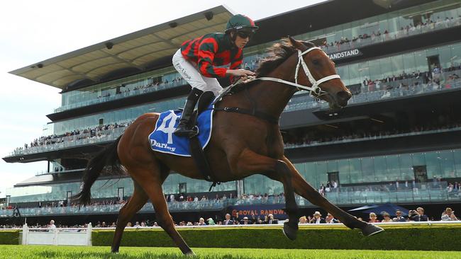 SYDNEY, AUSTRALIA - OCTOBER 05: Zac Lloyd riding Lady Shenandoah wins Race 6 Darley Flight Stakes during Sydney Racing at Royal Randwick Racecourse on October 05, 2024 in Sydney, Australia. (Photo by Jeremy Ng/Getty Images)