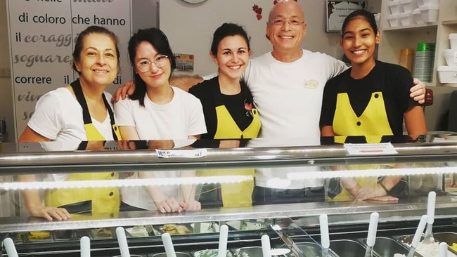 Camilla Peverati (left) and the team from Milano Gelateria Stones Corner.