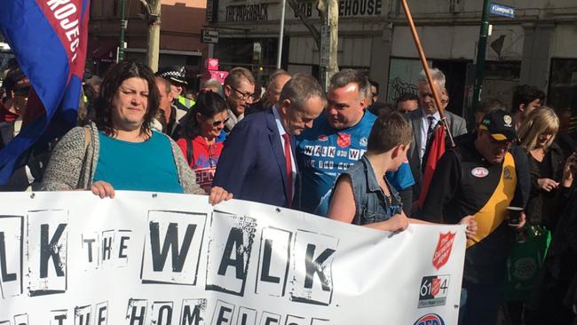 Brendan Nottle with Bill Shorten at the start of the walk to Canberra.