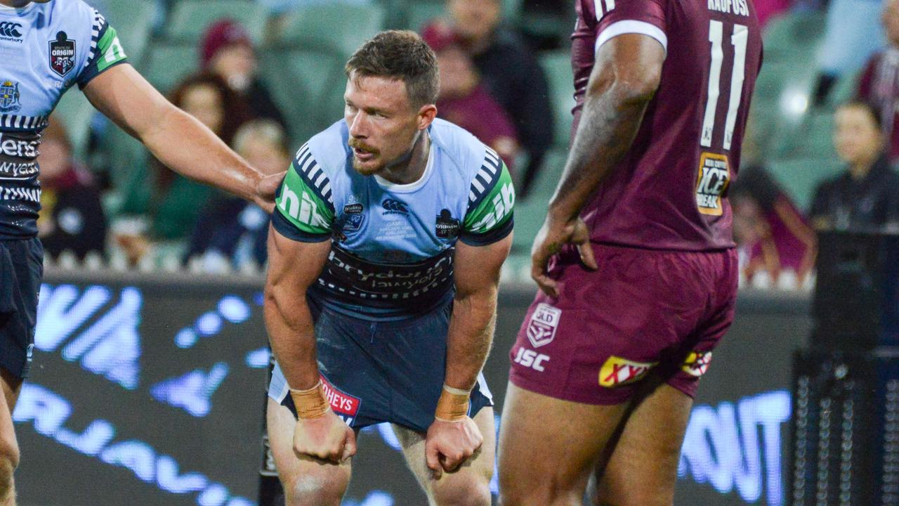 Damien Cook of NSW is taking on a couple of South Sydney teammates, plus his coach.