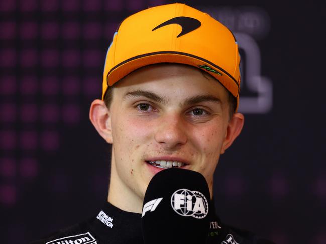 SPIELBERG, AUSTRIA - JUNE 30: Second placed Oscar Piastri of Australia and McLaren attends the press conference after the F1 Grand Prix of Austria at Red Bull Ring on June 30, 2024 in Spielberg, Austria. (Photo by Clive Rose/Getty Images)