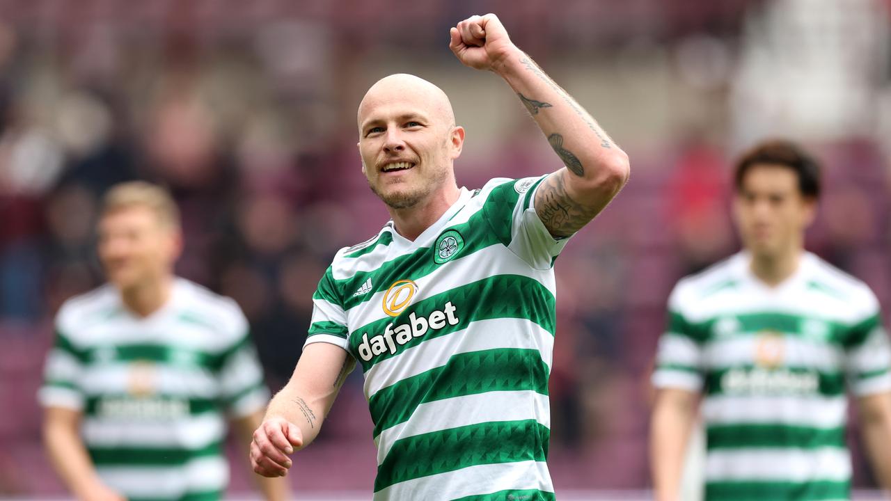 Aaron Mooy was a part of Celtic's title celebrations after the Hoops' 5-0 win over Aberdeen. (Photo by Ian MacNicol/Getty Images)