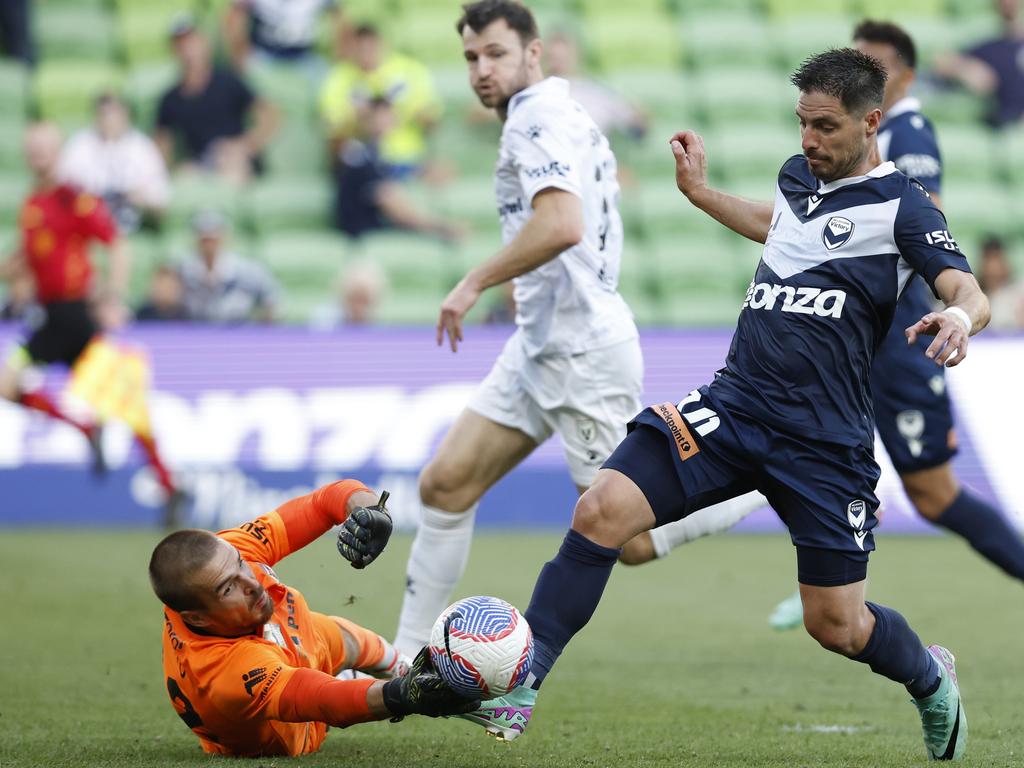 Victory striker Bruno Fornaroli (right) could miss the Melbourne derby. Picture: Darrian Traynor/Getty Images