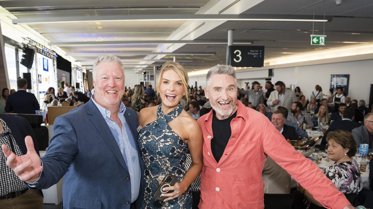 It's A Bloke Thing chairman Dan Dwan with special guests Erin Molan and Dave Hughes at the 2023 event at Wellcamp Airport, Friday, August 18, 2023. Picture: Kevin Farmer