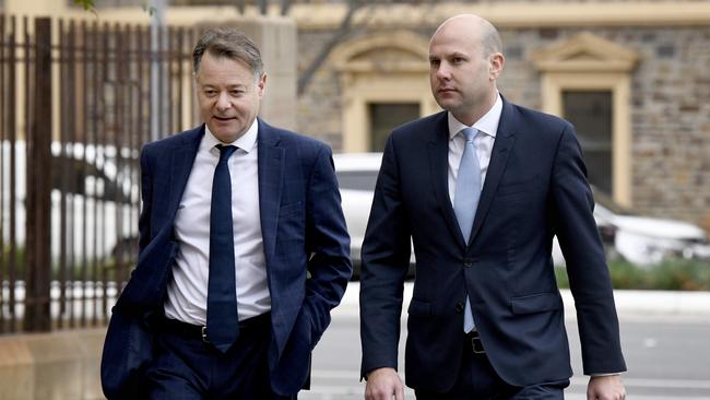 Sam Duluk, (right) arrives at court with his lawyer Matt Selley. Picture: NCA NewsWire / Naomi Jellicoe