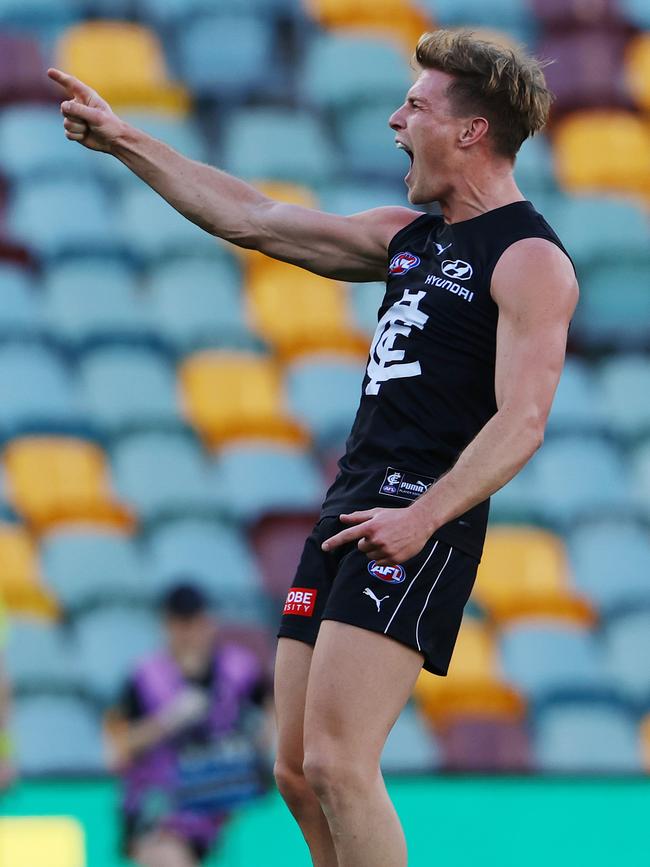 Newnes celebrates one of his 76 career goals. Pic: Michael Klein