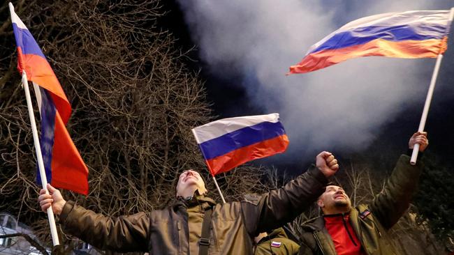 Pro-Russian activists react in Donetsk. Picture: Reuters