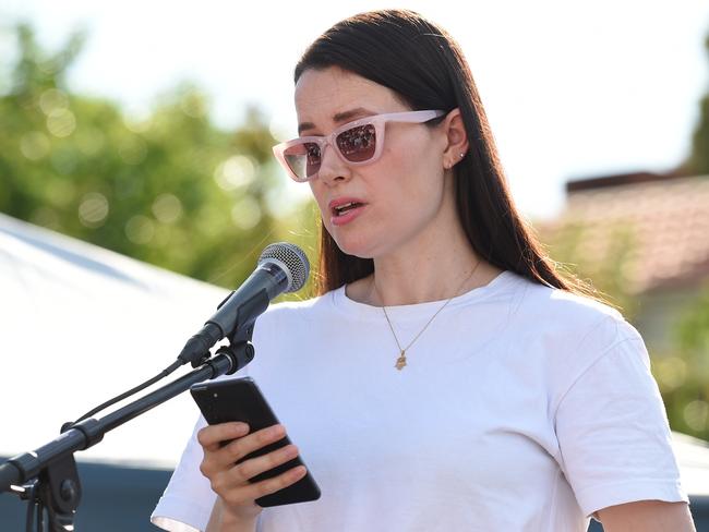 Kylie Moore-Gilbert spoke at the No Excuse for Sexual Violence vigil.