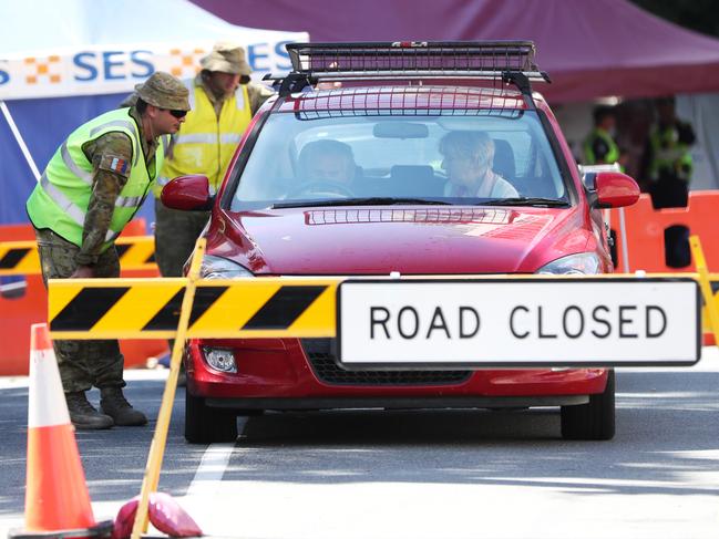 Australian Defence Force - ADF and Police at the Queensland border check point in Coolangatta.Picture: NIGEL HALLETT