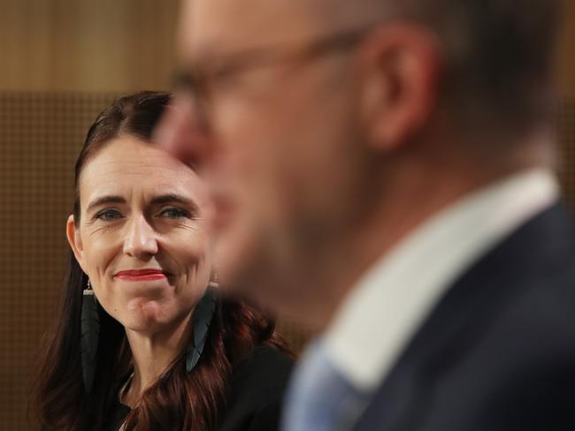 SYDNEY, AUSTRALIA - JULY 08: NZ Prime Minister Jacinda Ardern and Australian Prime Minister Anthony Albanese attend a joint press conference on July 08, 2022 in Sydney, Australia. It is the first Australia-New Zealand leaders' meeting to be held since before the coronavirus pandemic. (Photo by Lisa Maree Williams/Getty Images)