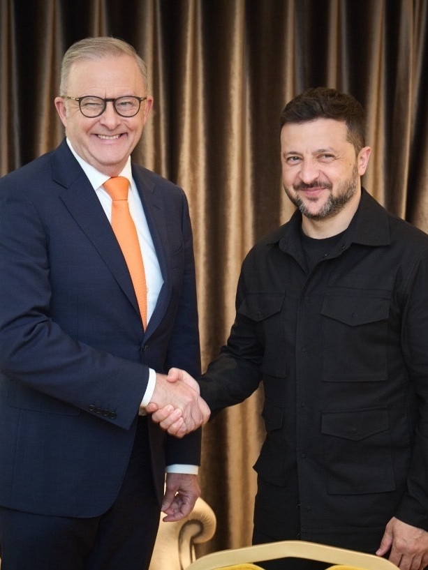 Anthony Albanese and Volodymyr Zelensky met on Sunday. Picture: Supplied.