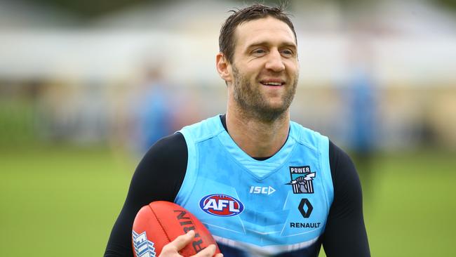 Jay Schulz at a Port Adelaide training in 2016. PICTURE: Tait Schmaal.