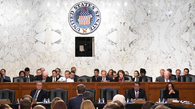 Mark Zuckerberg faces the Senate Commerce, Science and Transportation Committee and Senate Judiciary Committee joint hearing. Picture: AFP.