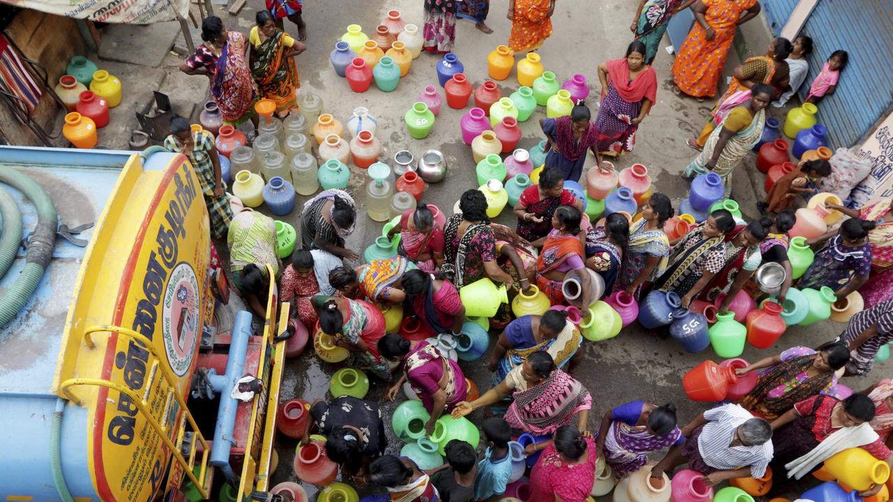 Trucks have brought in water for residents in Chennai, with wealthier citizens hiring their own tankers. Picture: AP