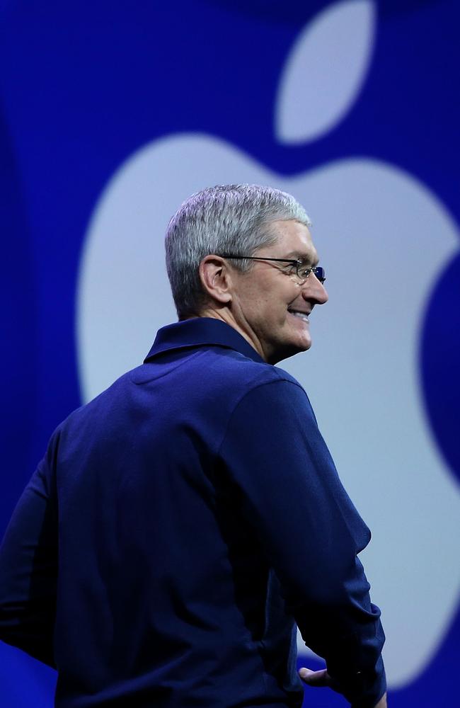 Innovation ... Apple chief executive Tim Cook delivers the keynote address at the Apple WWDC. Picture: AFP