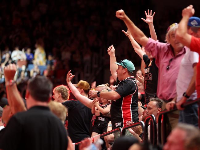 Hawks fans celebrate their championships win. Picture: Mark Metcalfe/Getty Images.