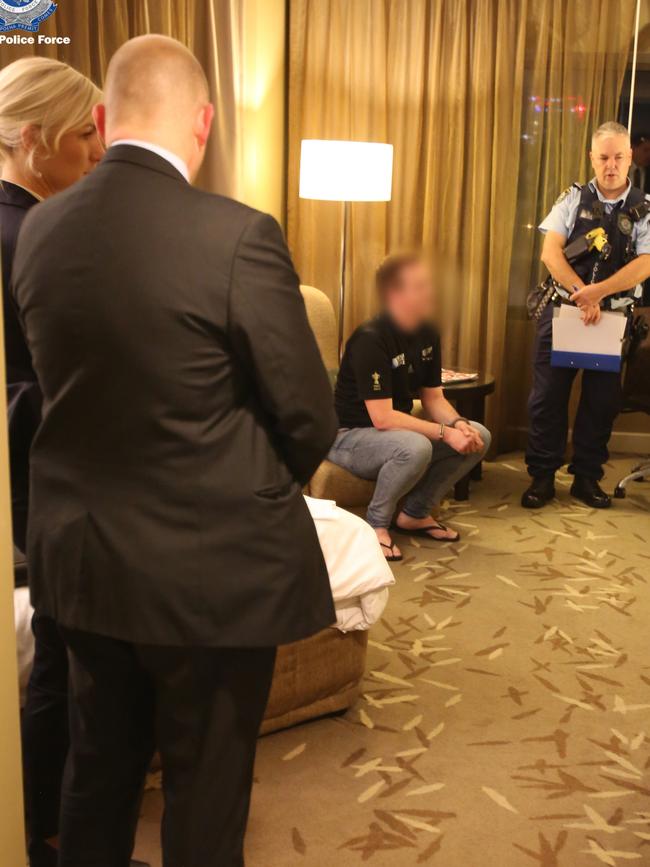 Police swoop on the man at the Parramatta hotel. Pictures: NSW Police Force