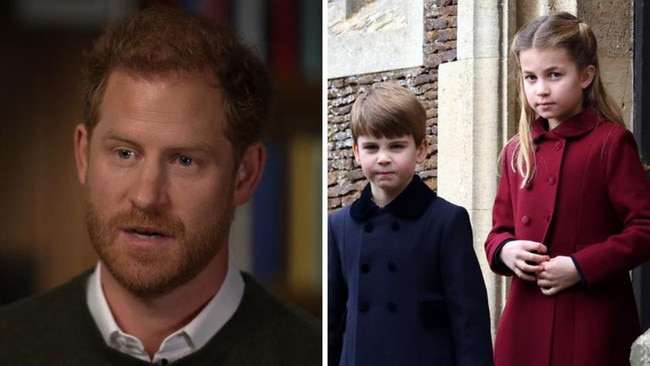 Harry 'worries' Charlotte and Louis will end up George's 'spare'. Picture: CBS; Stephen Pond/Getty Images