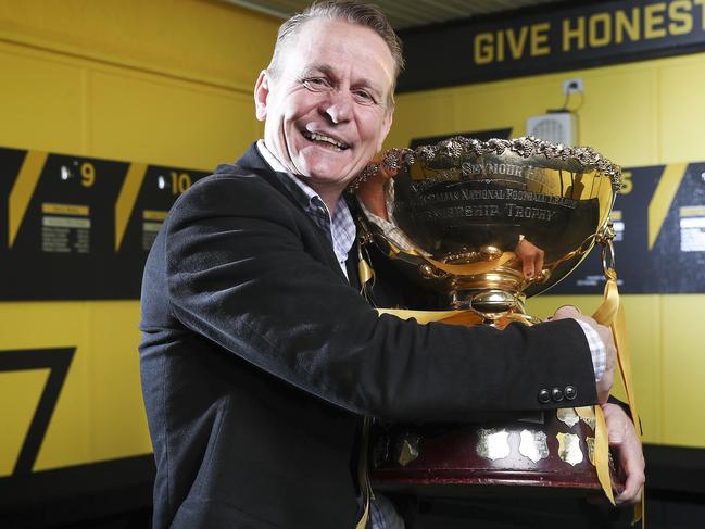 SANFL - Glenelg Football Club president Nick Chigwidden with the premiership trophy. Picture SARAH REED