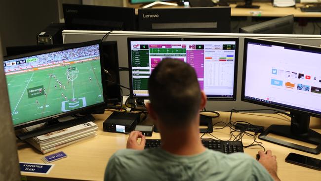 Behind the Scenes at Fox Sports taking a look at how an NRL game is scored. Pictured is Nathan, 35. Picture: David Swift